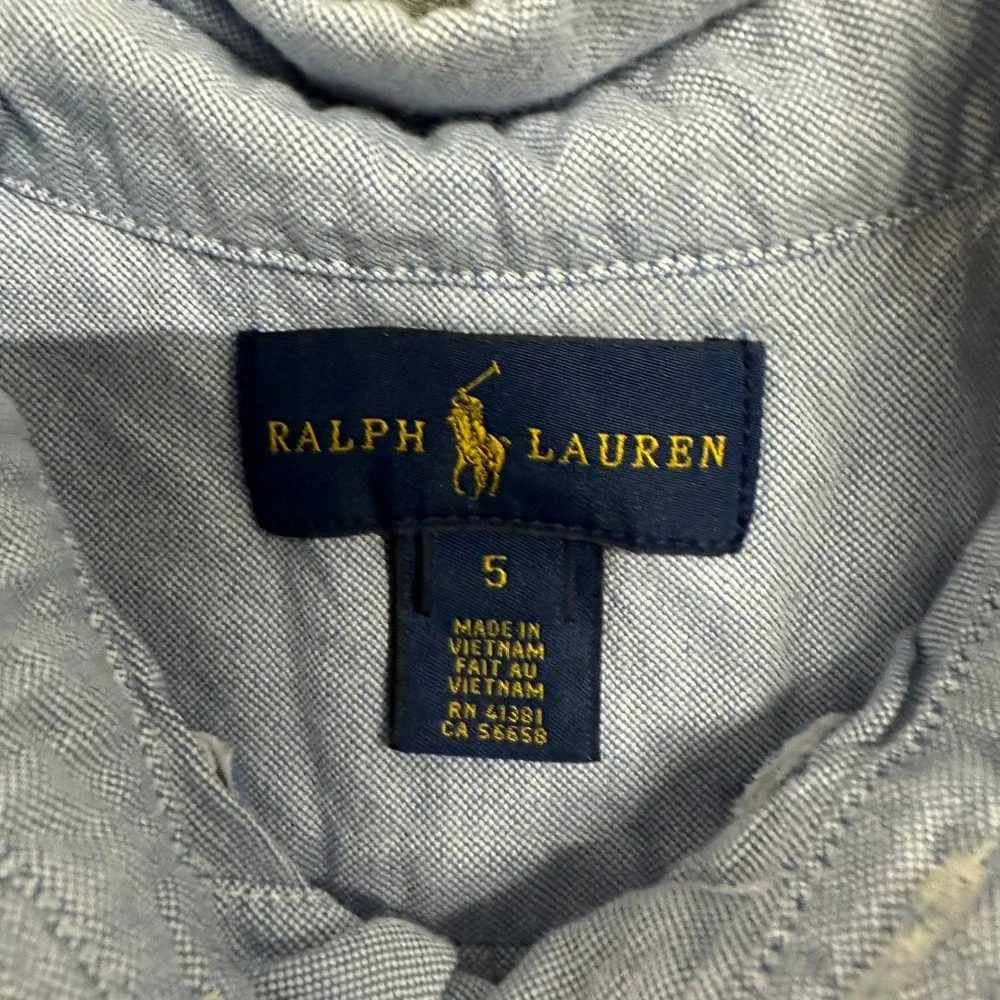 Ralph Lauren Button Down Shirt Boys Size 5 Blue Oxford Cotton Long Sleeve Pony